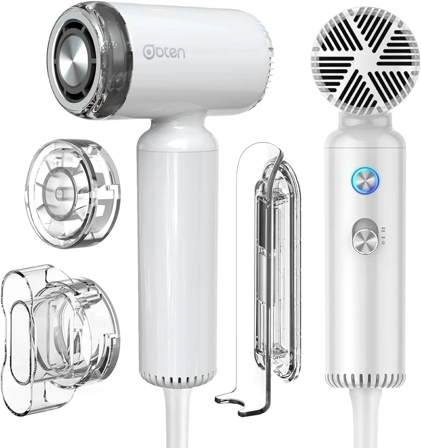 Mini Hair Dryer, High-Speed Blow Dryer with 110,000RPM Brushless Motor, Magnetic Diffuser, Negative Ionic Technology for Fast Drying, Compact & Lightweight for Home & Travel (White)