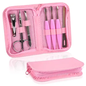 Mini Manicure Pedicure Set (Set of 3), with Zip Pouch Case, Pink, Nail Clippers Tweezers Scissors Cuticle Pusher Nail File Nail Care Nail Trimmer Grooming