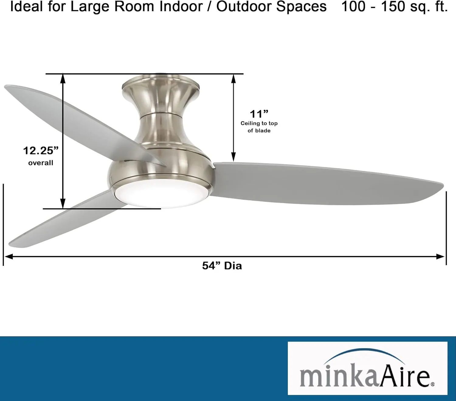 MINKA-AIRE Concept III 54" Hugger Ceiling Fan with LED Light Kit in Brushed Nickel Finish, F467L-BNW
