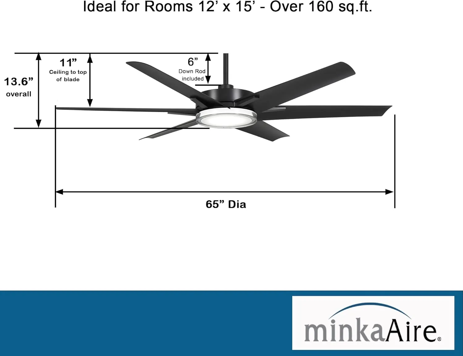 MINKA-AIRE Deco 65" Outdoor LED Ceiling Fan F866L-CL - Coal
