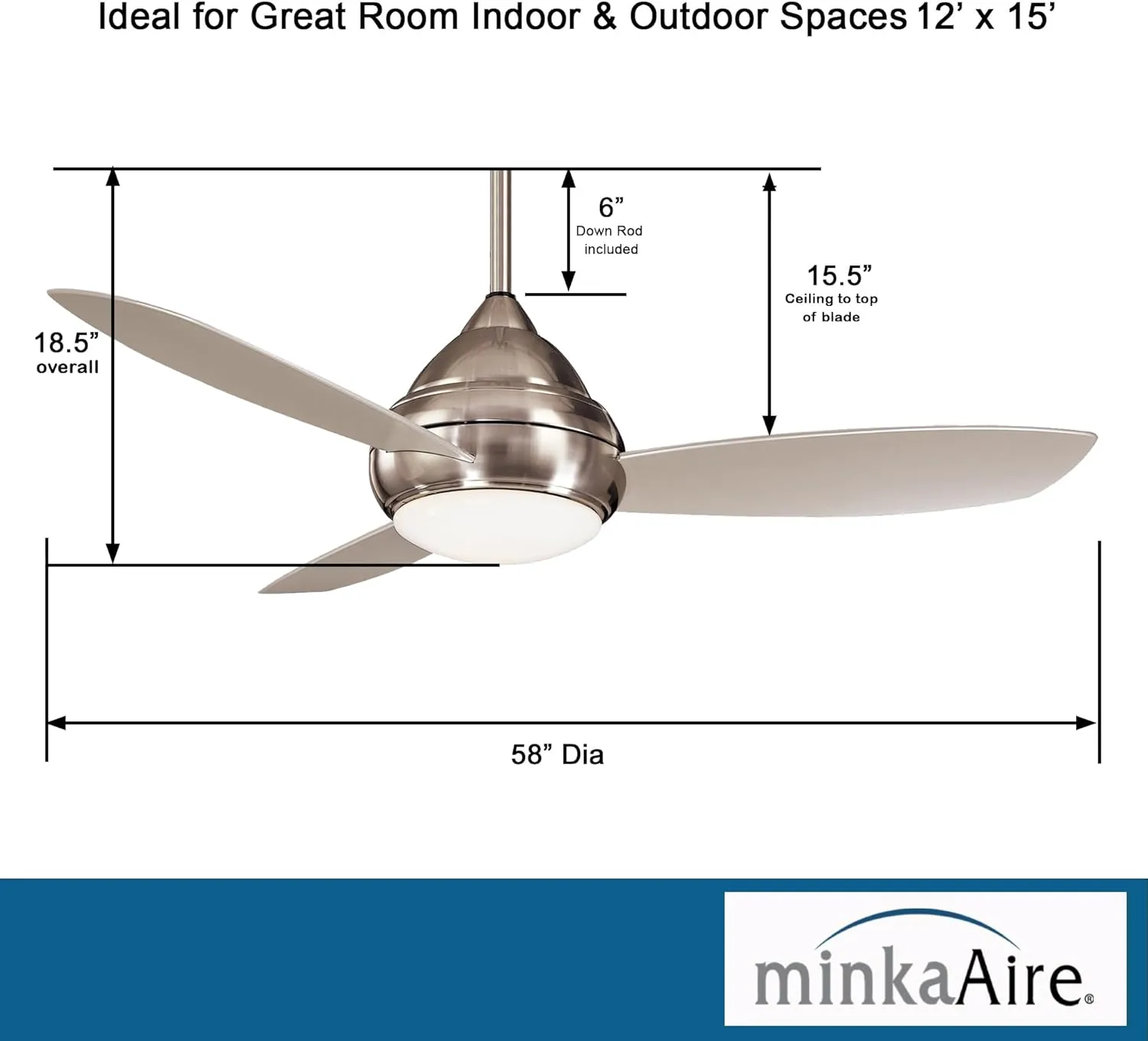 MINKA-AIRE F477L-BNW Concept I Wet 58 Inch Outdoor Ceiling Fan with Integrated 14W LED Light in Brushed Nickel Wet Finish