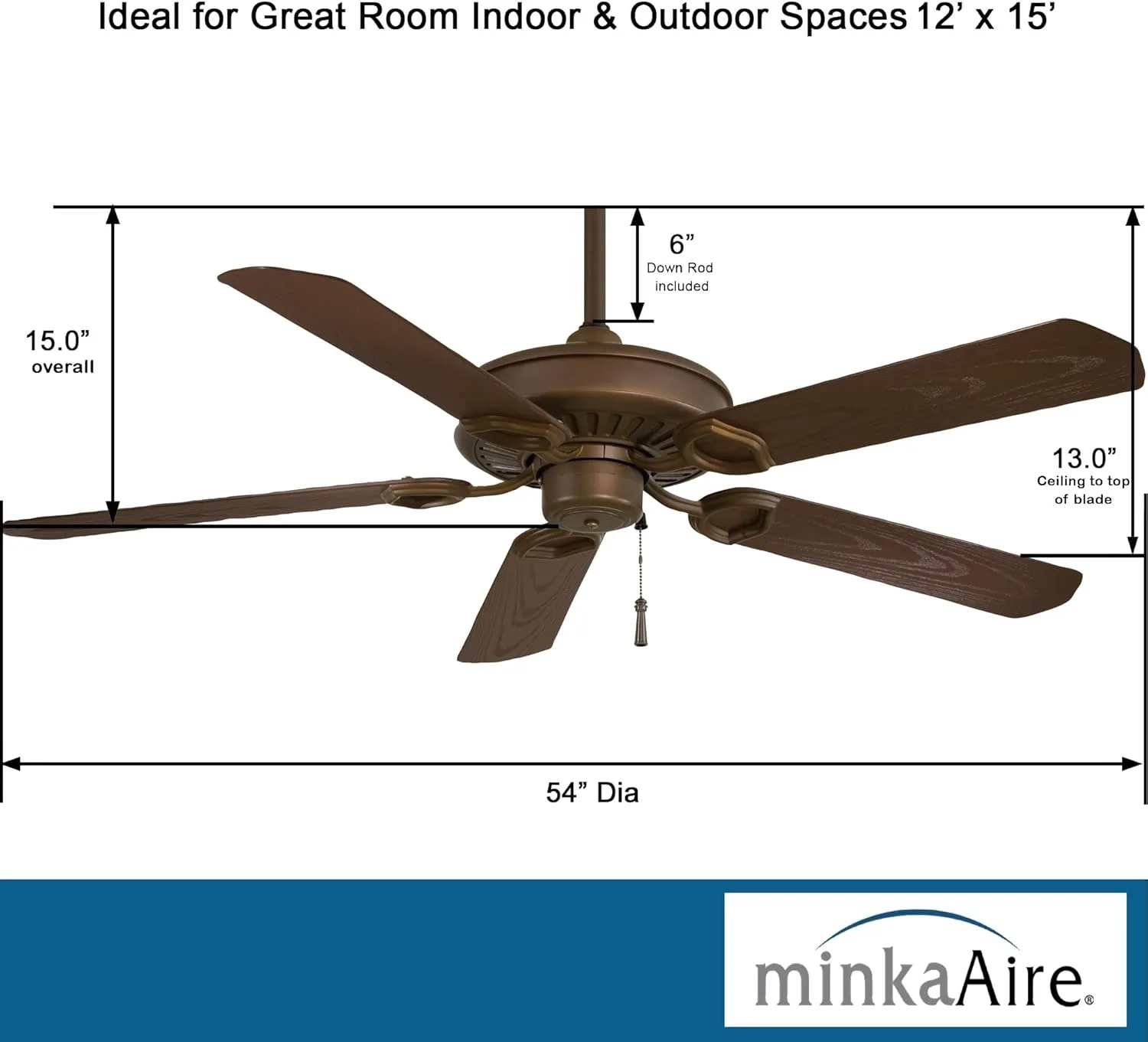 Minka-Aire F589-ORB Sundowner 54 Inch Outdoor Pull Chain Ceiling Fan in Oil Rubbed Bronze Finish