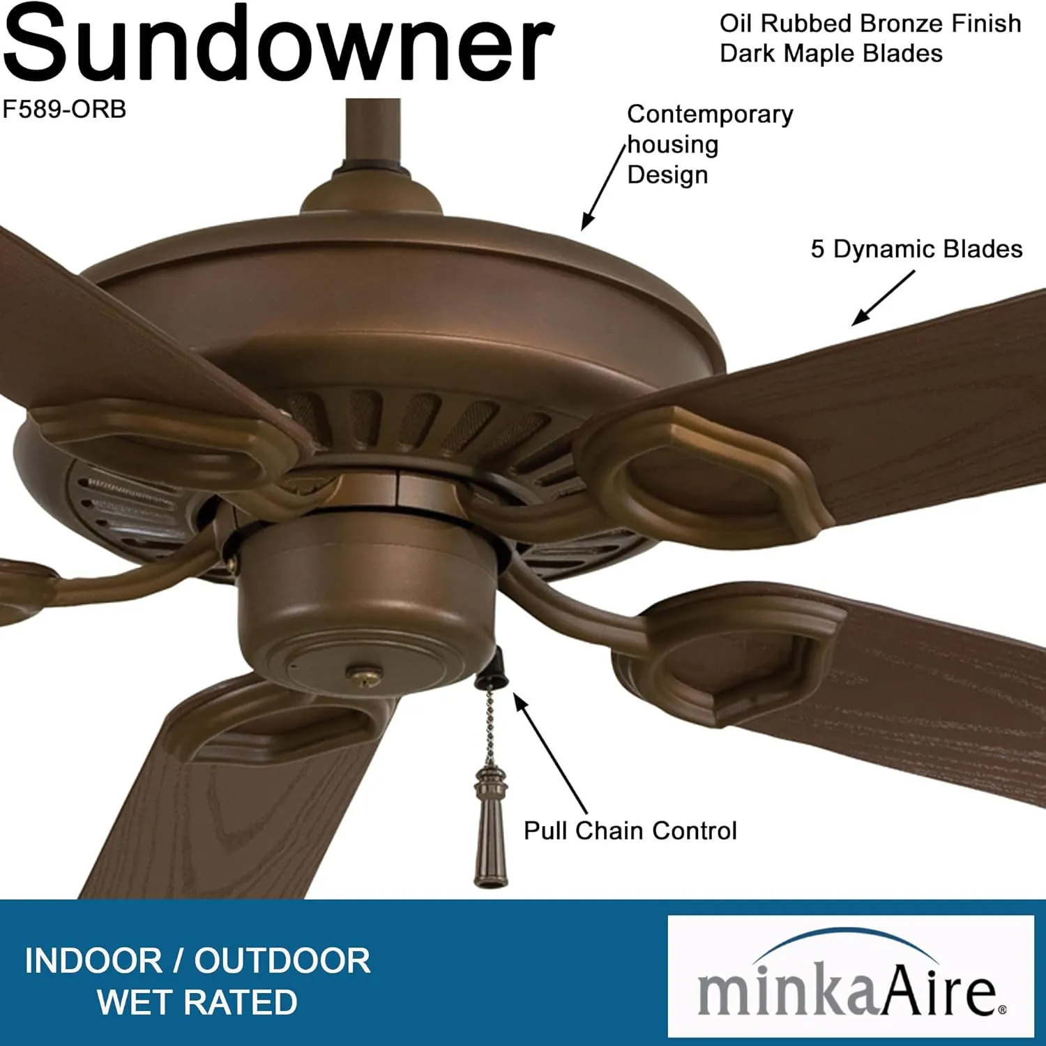 Minka-Aire F589-ORB Sundowner 54 Inch Outdoor Pull Chain Ceiling Fan in Oil Rubbed Bronze Finish