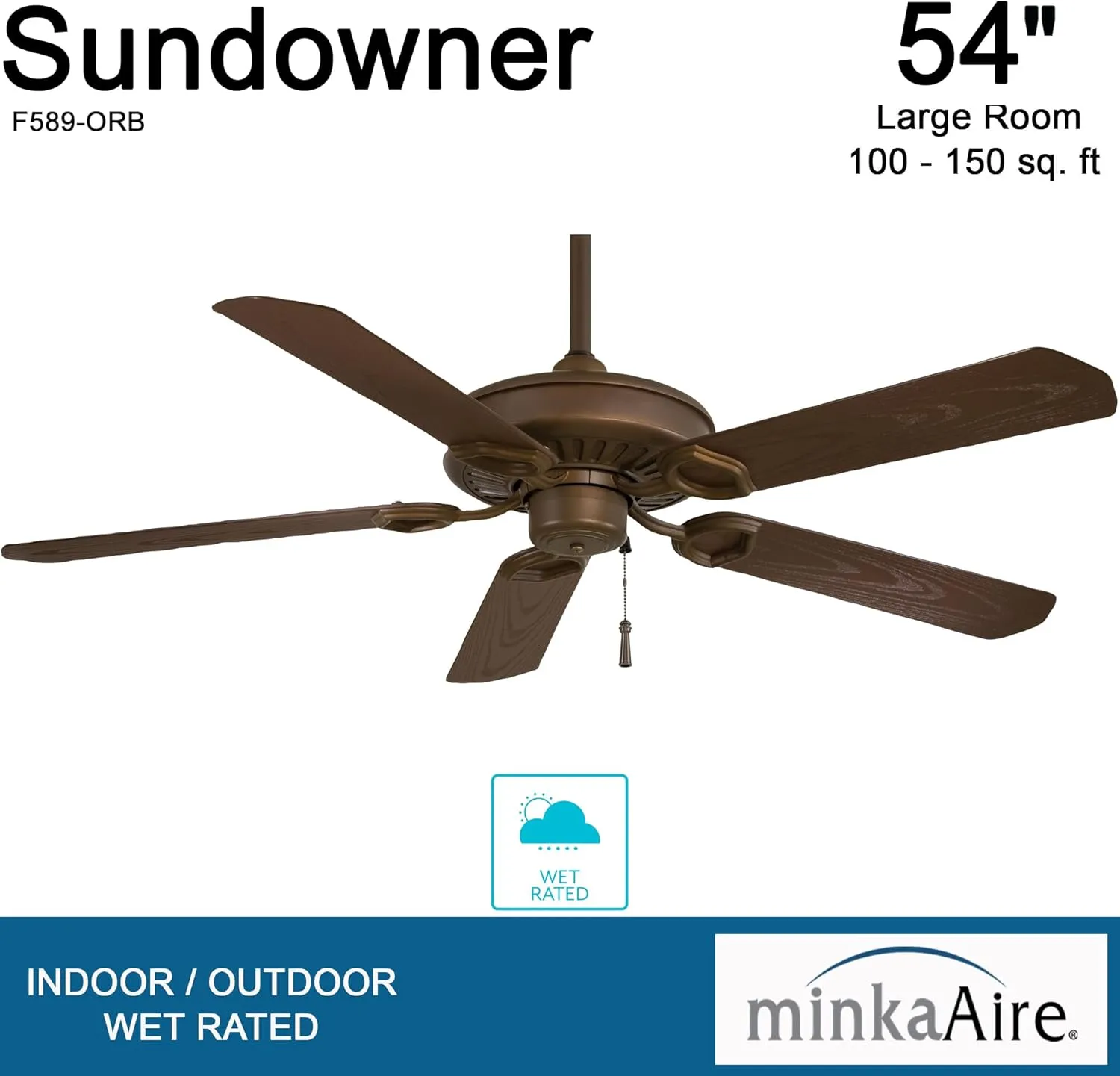 Minka-Aire F589-ORB Sundowner 54 Inch Outdoor Pull Chain Ceiling Fan in Oil Rubbed Bronze Finish
