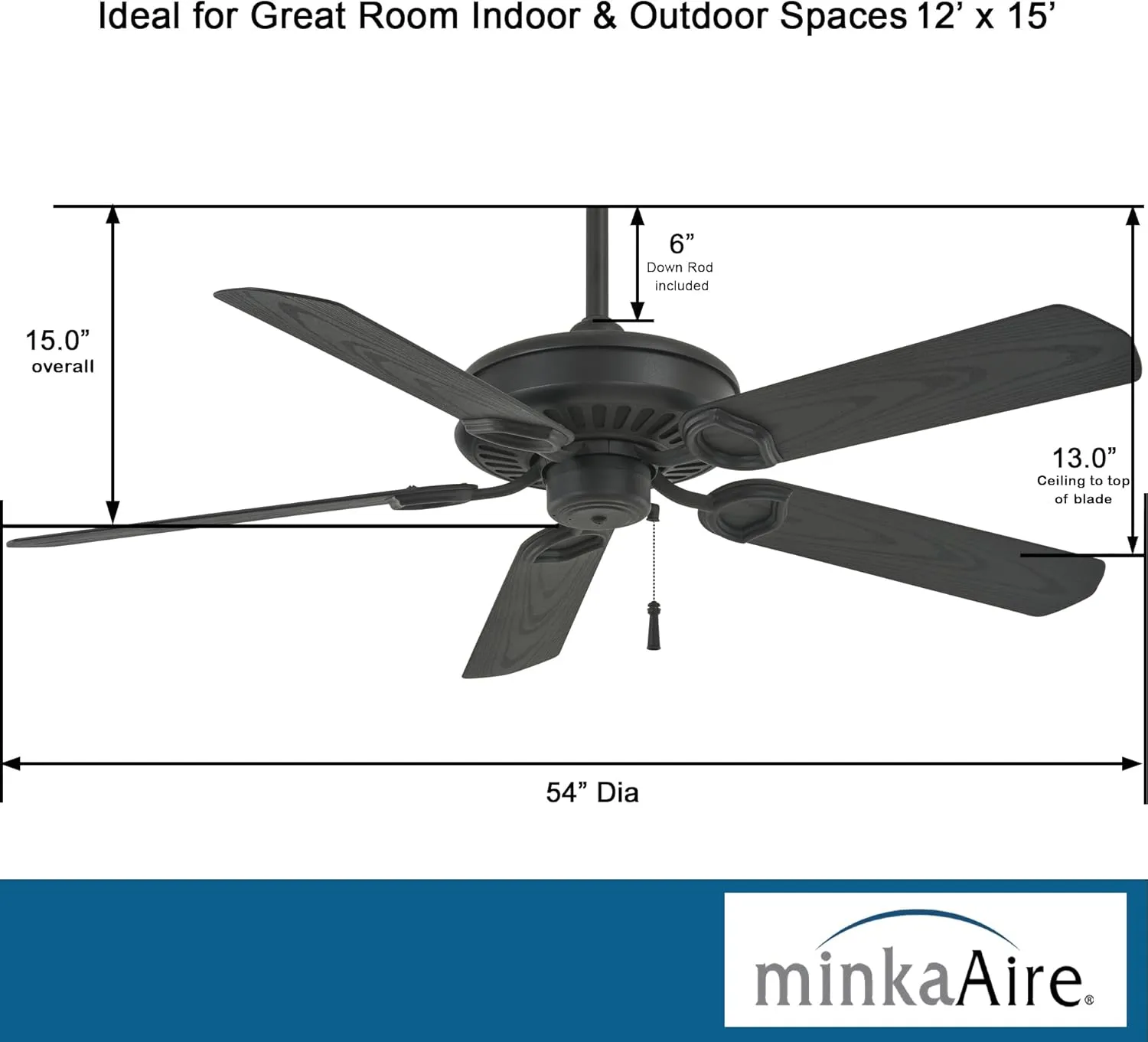 Minka-Aire F589-TCL Sundowner 54 Inch Outdoor Pull Chain Ceiling Fan in Textured Coal Finish