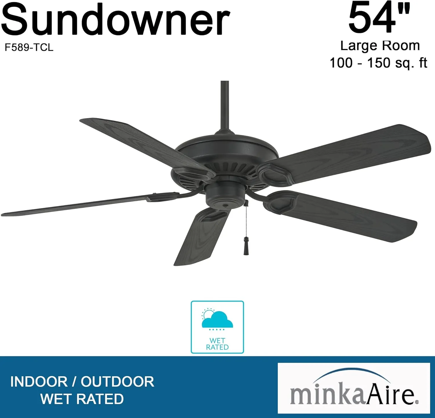 Minka-Aire F589-TCL Sundowner 54 Inch Outdoor Pull Chain Ceiling Fan in Textured Coal Finish