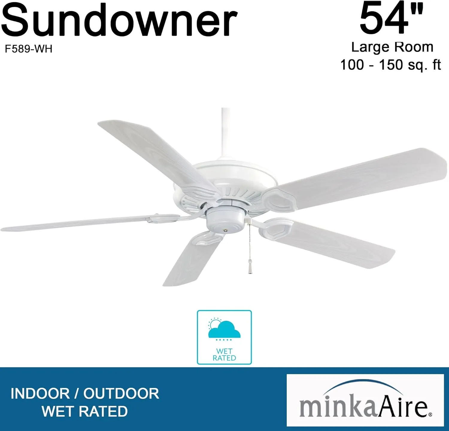 Minka-Aire F589-WH Sundowner 54 Inch Outdoor Pull Chain Ceiling Fan in White Finish