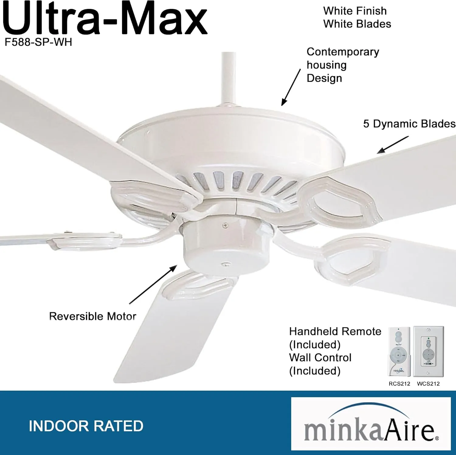 Minka-Aire F589-WH Sundowner 54 Inch Outdoor Pull Chain Ceiling Fan in White Finish