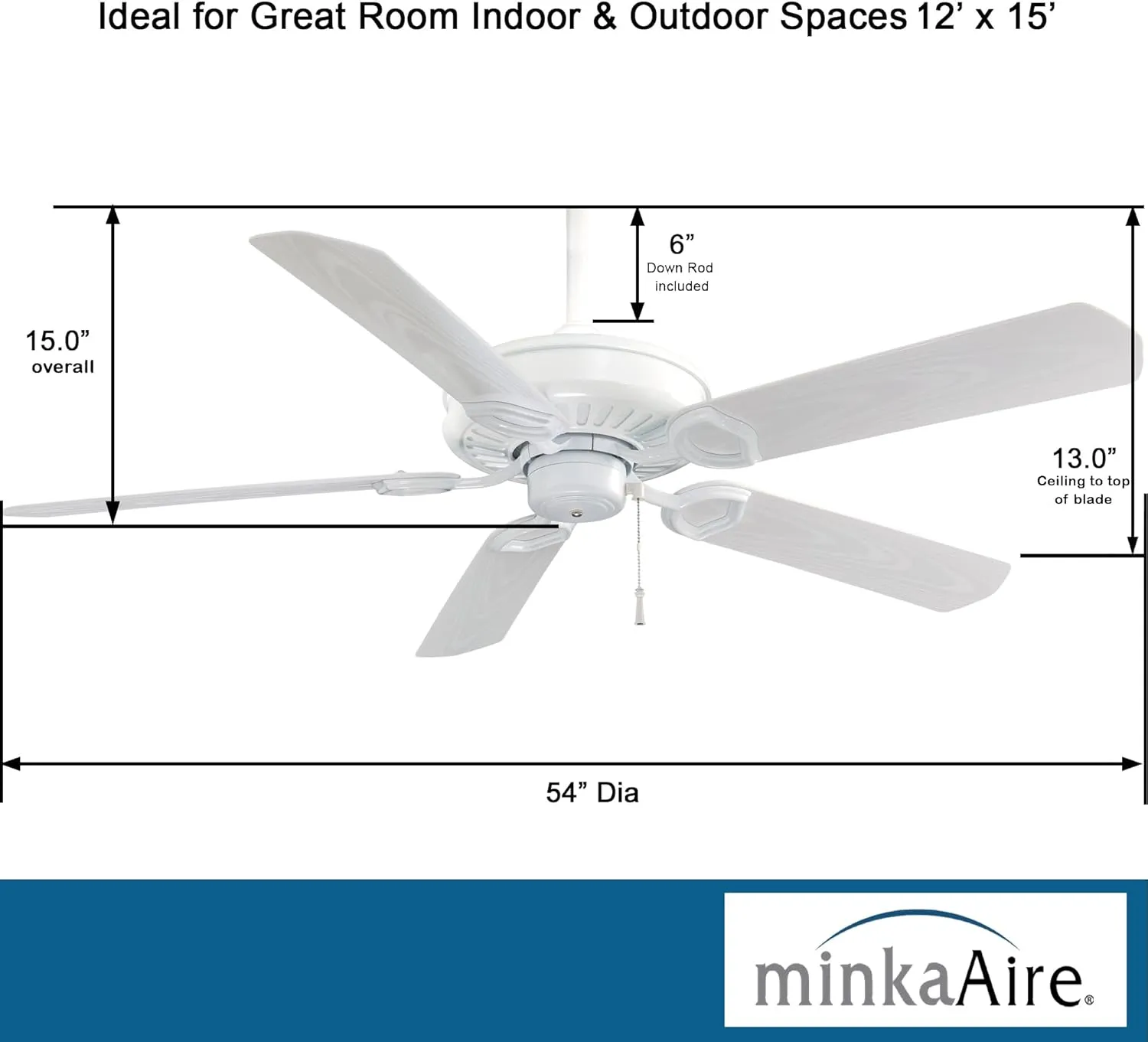 Minka-Aire F589-WH Sundowner 54 Inch Outdoor Pull Chain Ceiling Fan in White Finish