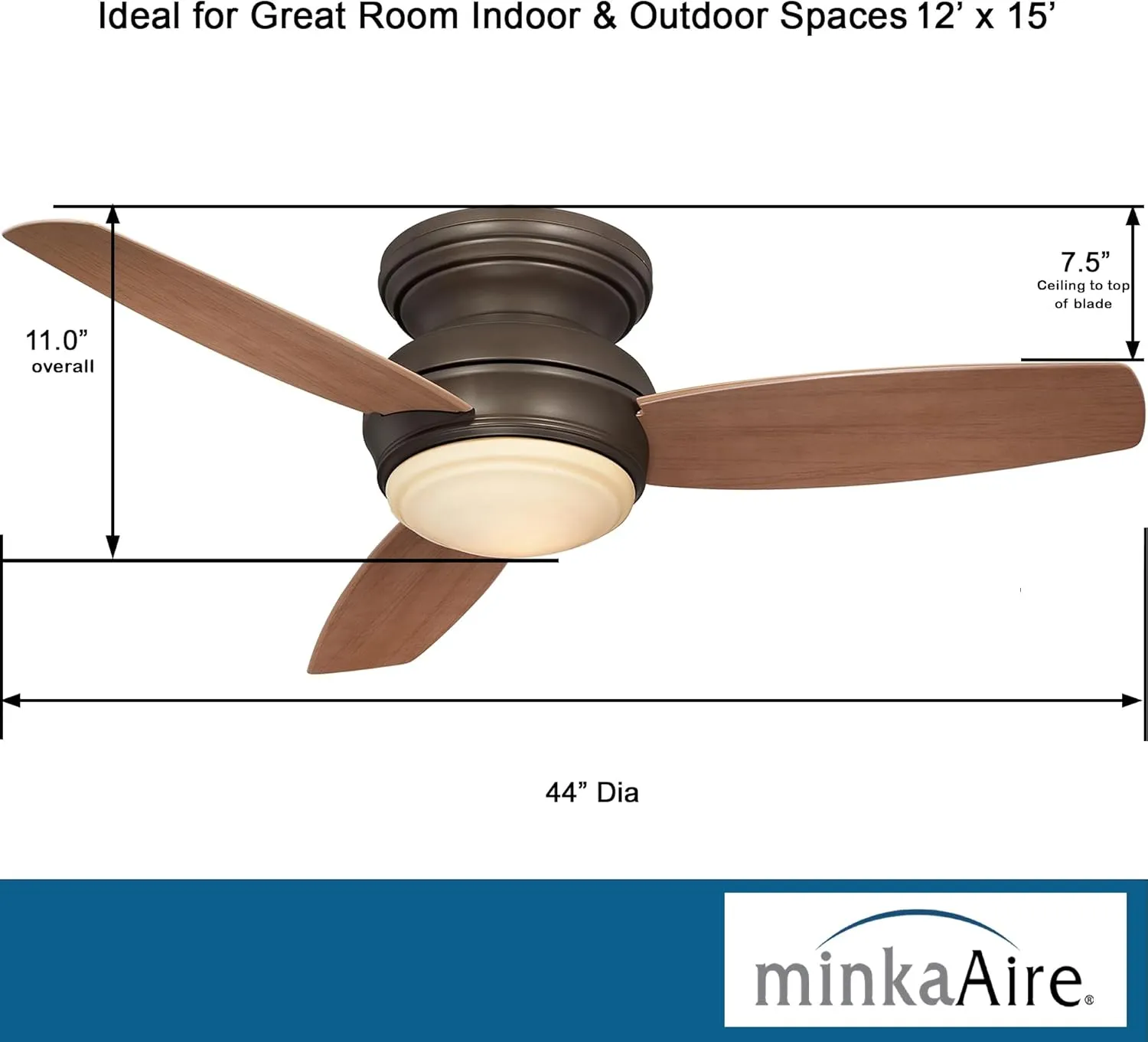 Minka-Aire F593L-ORB Tradtional Concept 44 Inch Flush Mount Ceiling Fan with Integrated 14W LED Light in Oil Rubbed Bronze Finish
