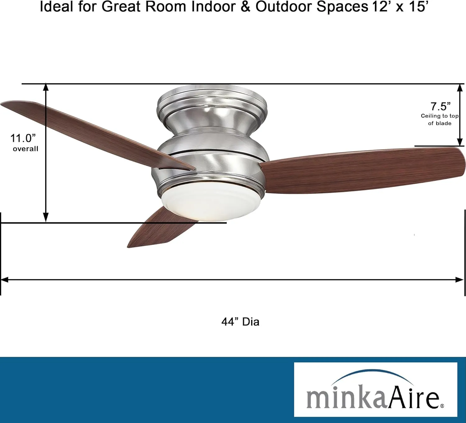 Minka-Aire F593L-PW Tradtional Concept 44 Inch Flush Mount Ceiling Fan with Integrated 14W LED Light in Pewter Finish