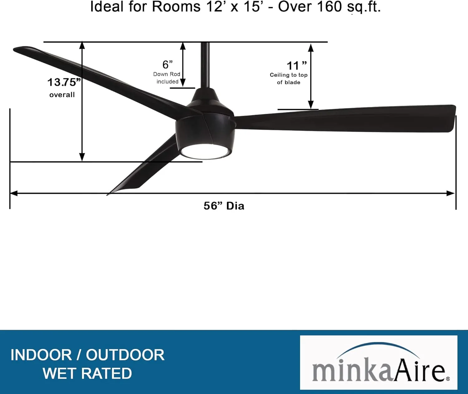 MINKA-AIRE F626L-CL Skinnie 56" Ceiling Fan with Integrated LED Light in Coal Finish