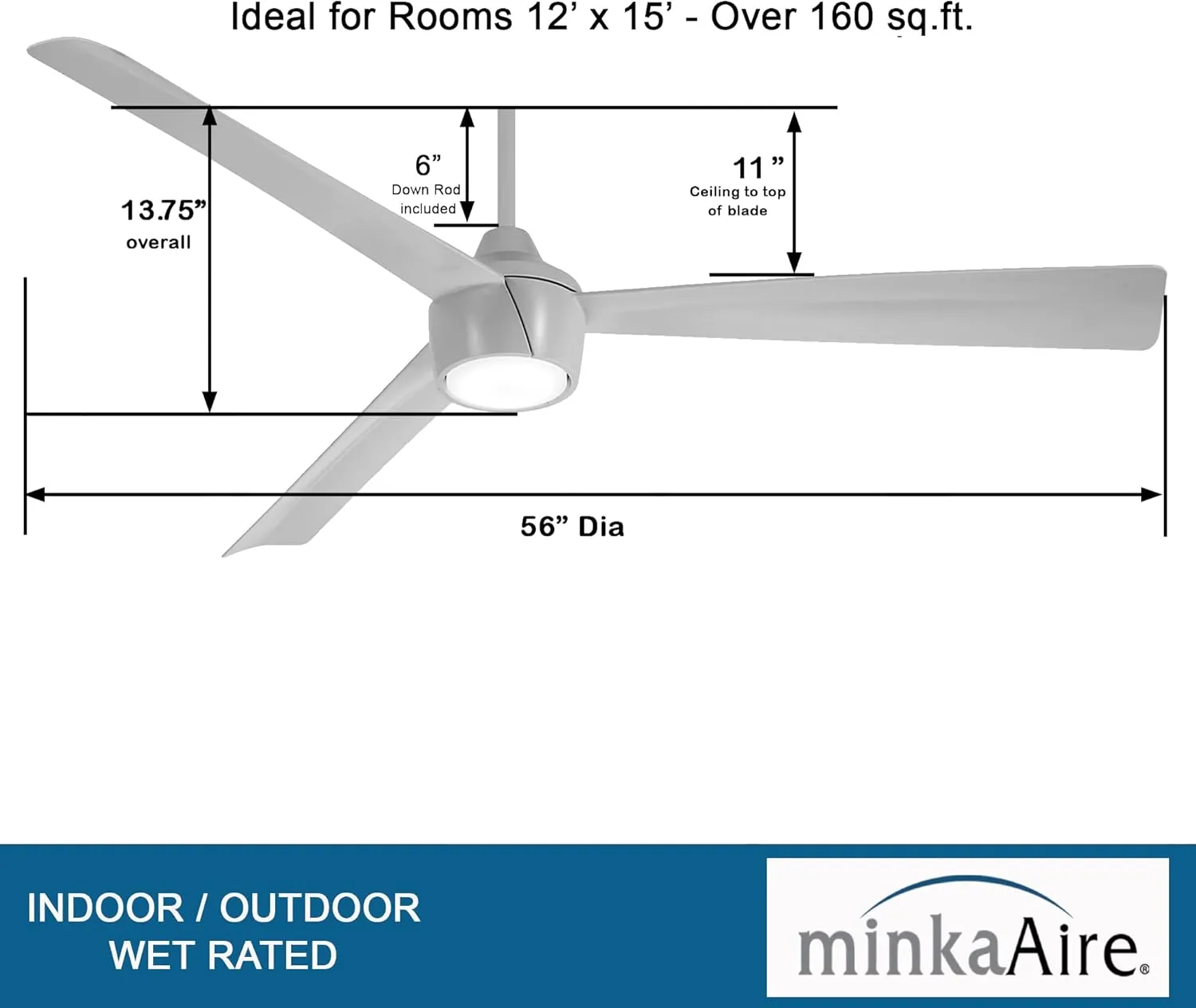 MINKA-AIRE F626L-GRY Skinnie 56" Ceiling Fan with Integrated LED Light in Grey Finish