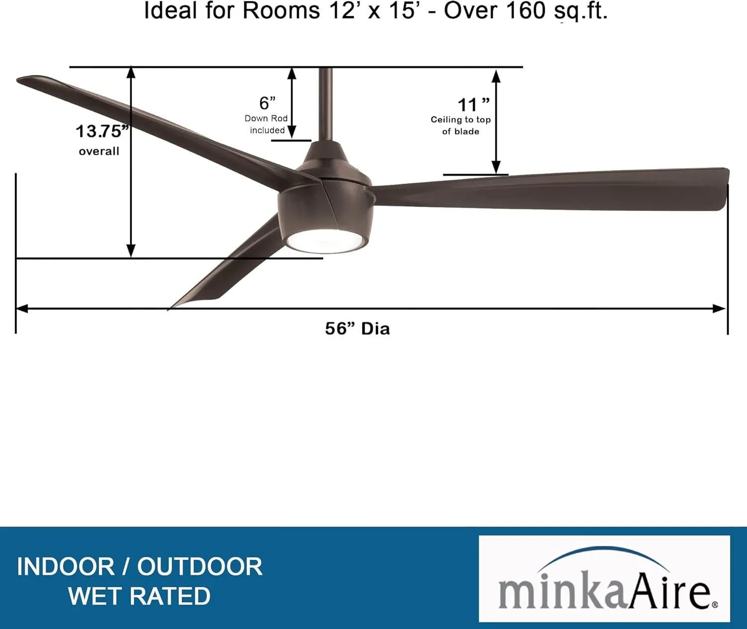 MINKA-AIRE F626L-ORB Skinnie 56" Ceiling Fan with Integrated LED Light in Oil Rubbed Bronze Finish