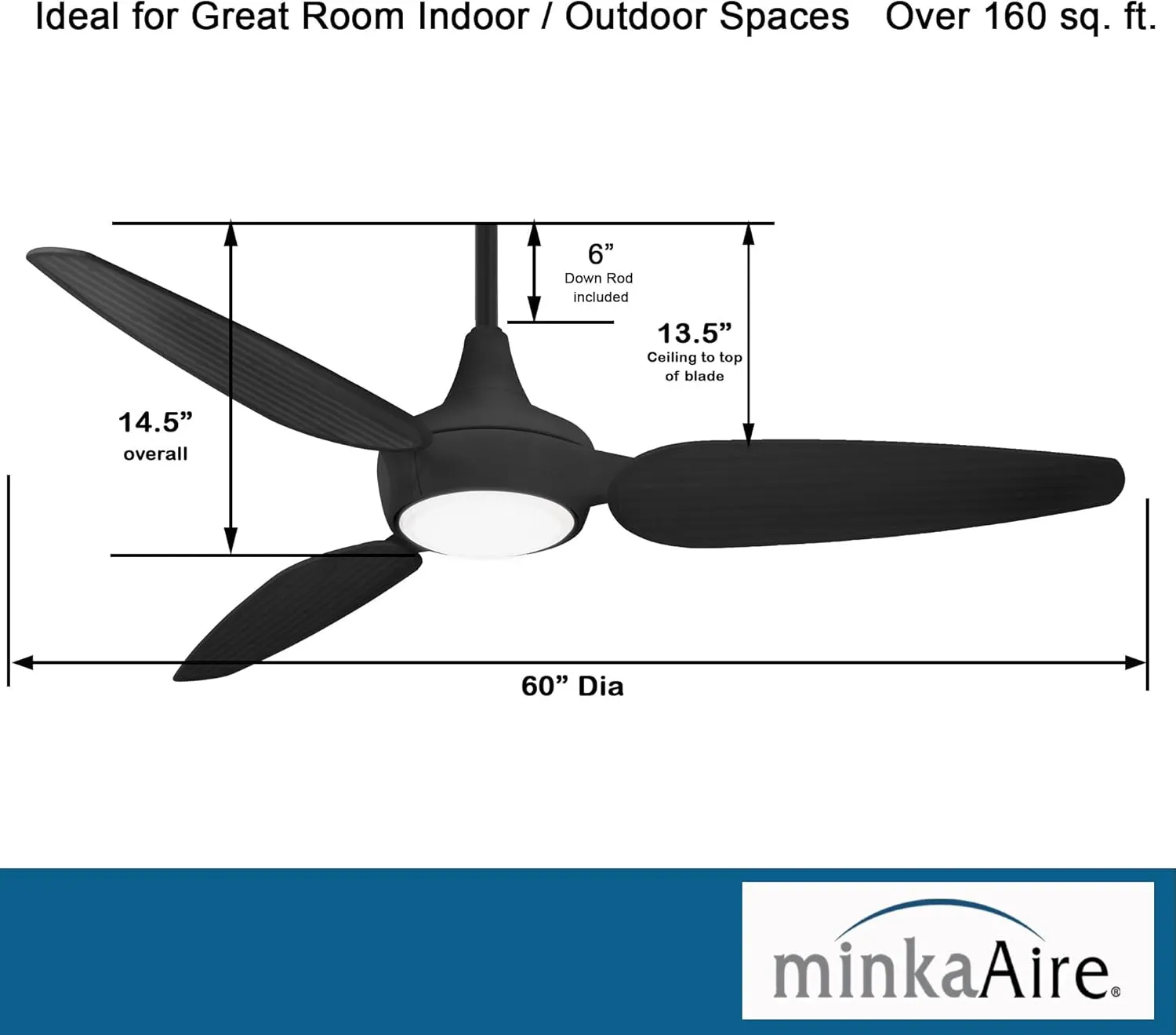 Minka-Aire F675L-CL Seacrest 60" Outdoor Ceiling Fan with Remote, Coal