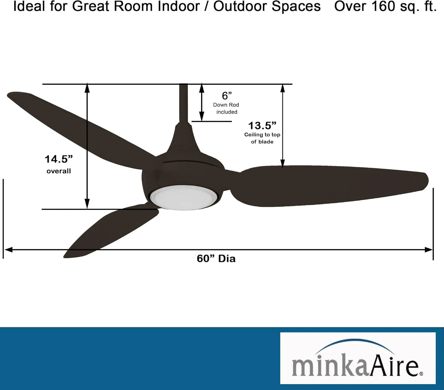 Minka Aire F675L-ORB Seacrest 60" Ceiling Fan with LED Lights & Remote Control, Oil Rubbed Bronze