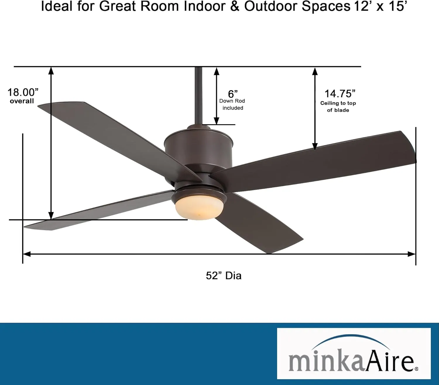 MINKA-AIRE F734L-ORB Strata 52 Inch Outdoor Ceiling Fan with Integrated LED Light in Oil Rubbed Bronze Finish