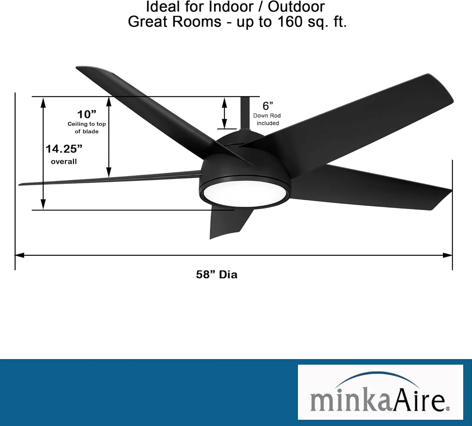 Minka Aire F781L-CL Chubby 58" Outdoor Ceiling Fan with LED Lights and Remote Control, Coal
