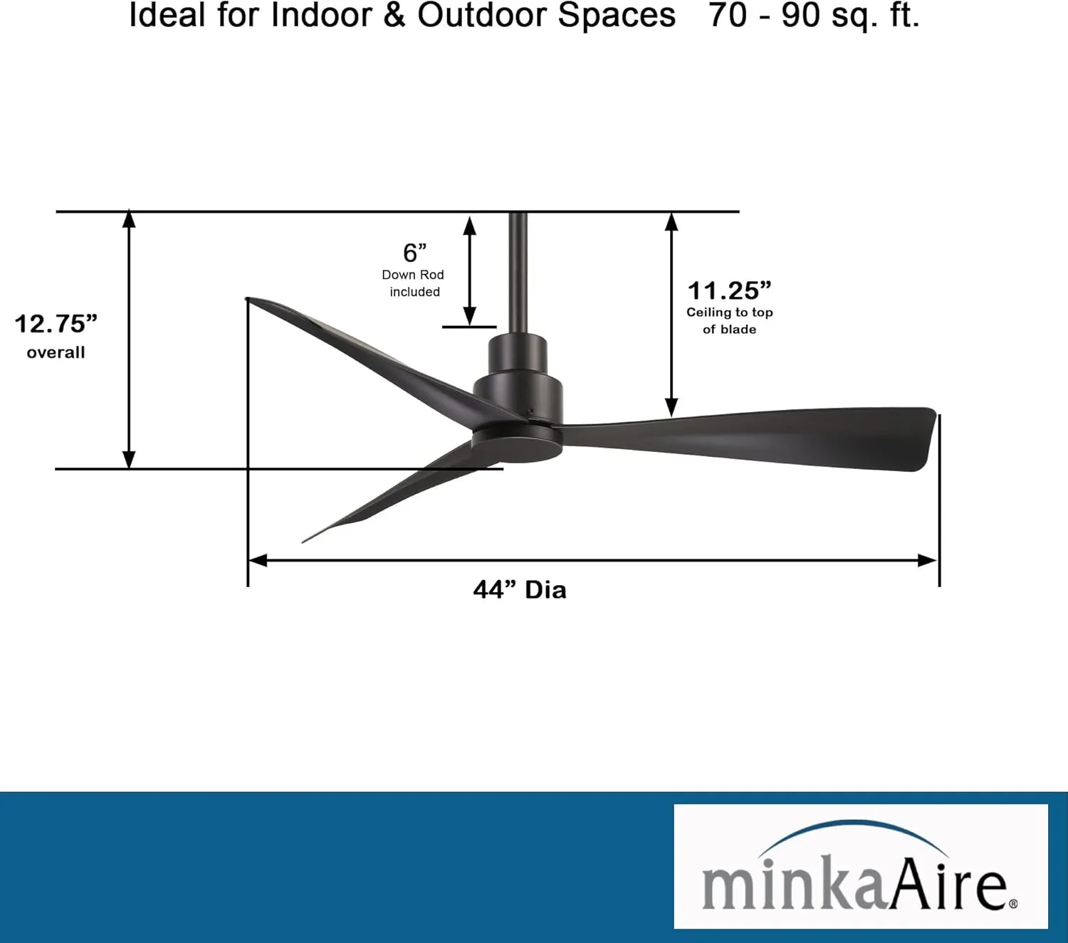 Minka-Aire F786-CL Simple 44" Outdoor Ceiling Fan with Remote Control, Coal with additional WC400 Remote Control