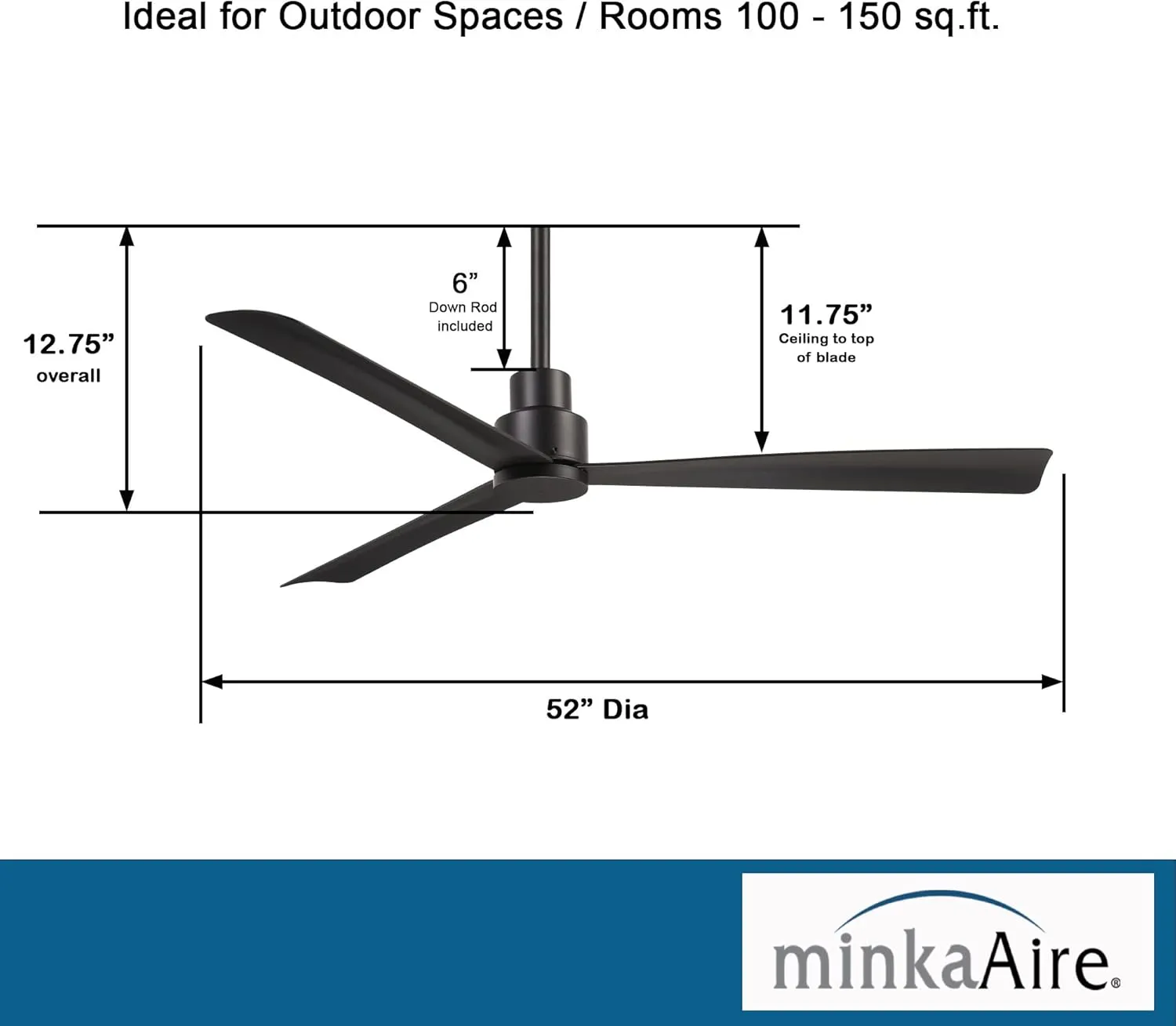 MINKA-AIRE F787-CL Simple 52 Inch Outdoor 3 Blade Ceiling Fan with DC Motor in Coal Finish