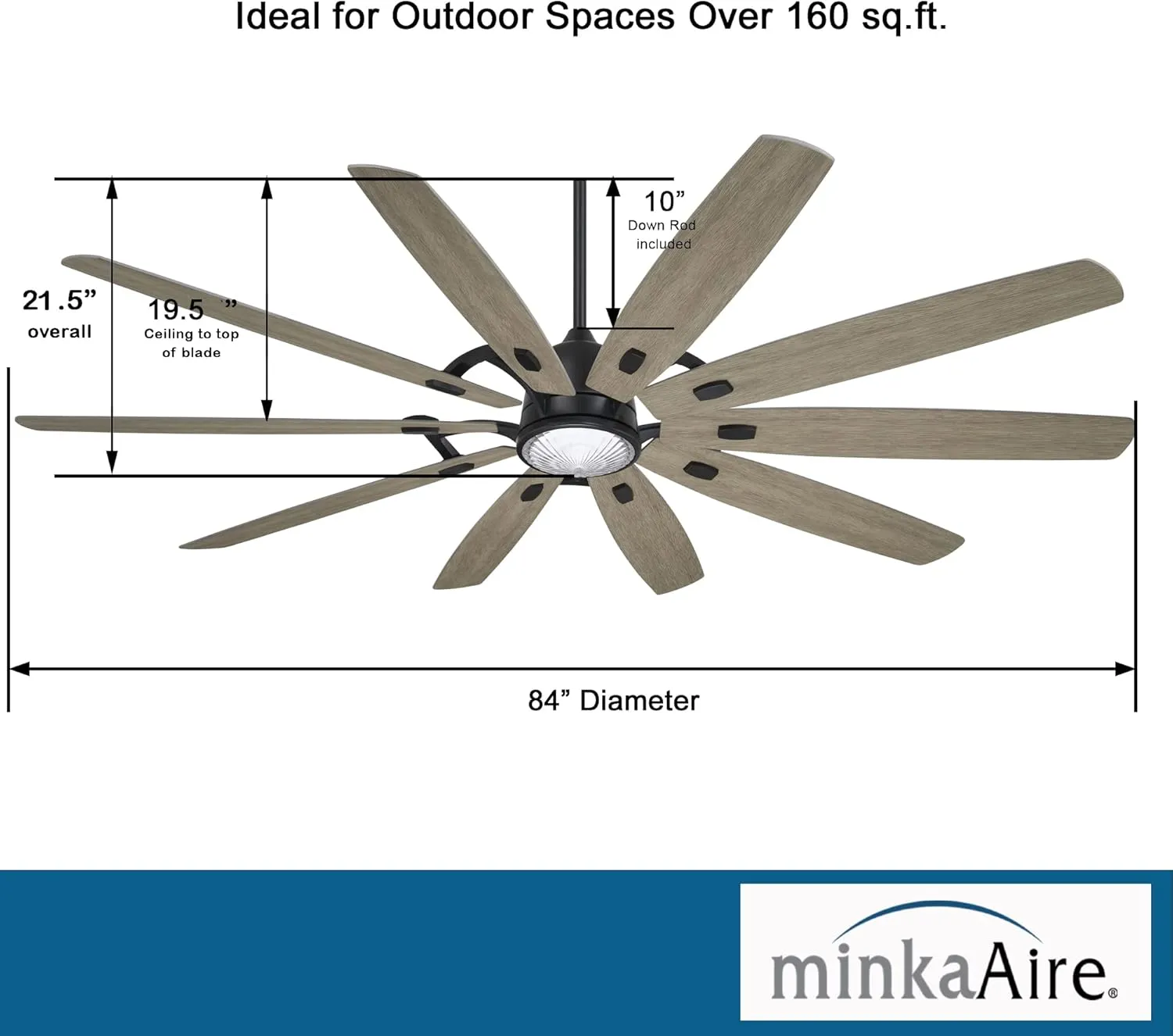 Minka Aire F865L-CL/SG Barn H2O 84" Outdoor Ceiling Fan with LED Lights and Remote Control, Coal