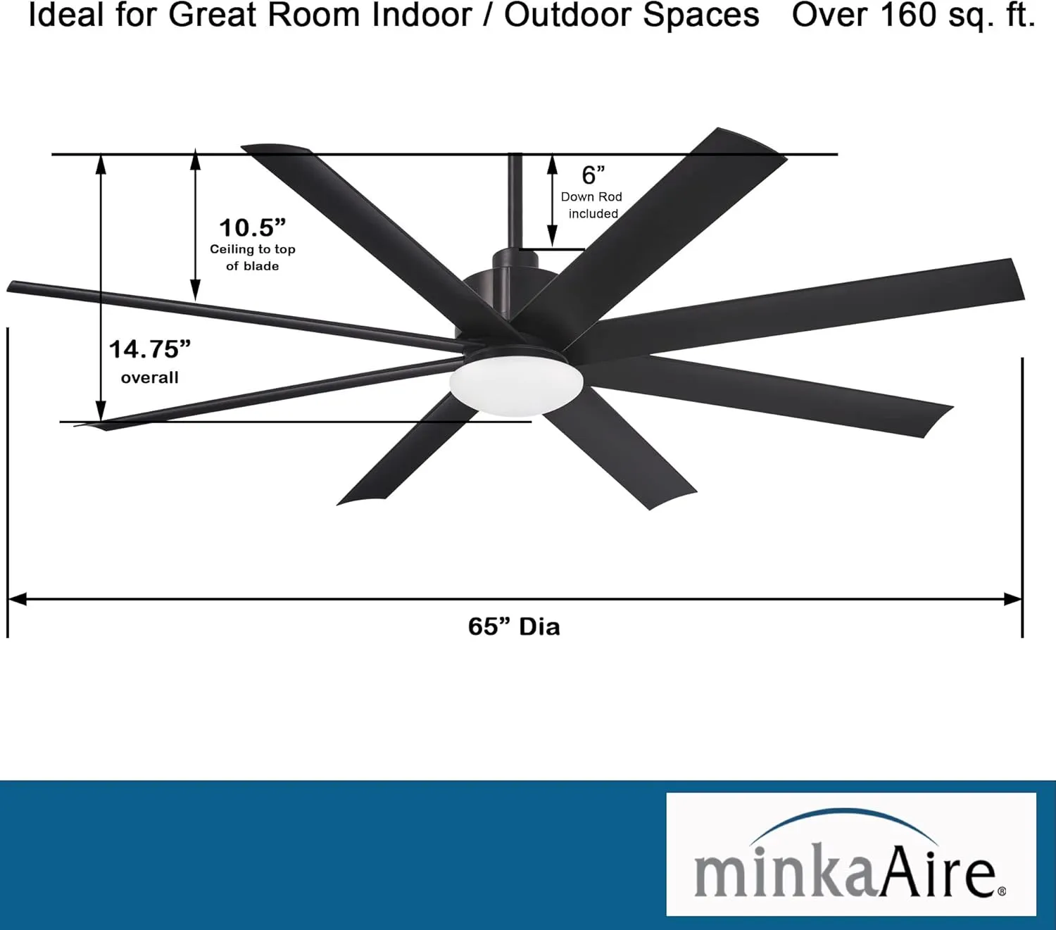 MINKA-AIRE F888L-CL Slipstream 65 Inch Outdoor Ceiling Fan with Dimmable LED Light and DC Motor in Coal Finish