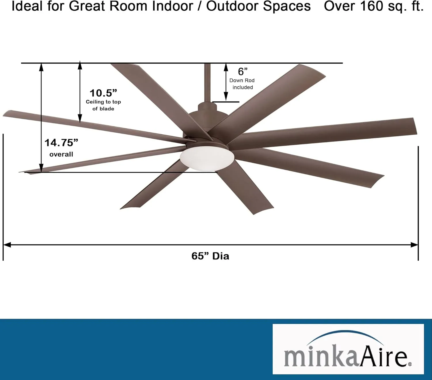 MINKA-AIRE F888L-ORB Slipstream 65 Inch Outdoor Ceiling Fan with Dimmable LED Light and DC Motor in Oil Rubbed Bronze Finish