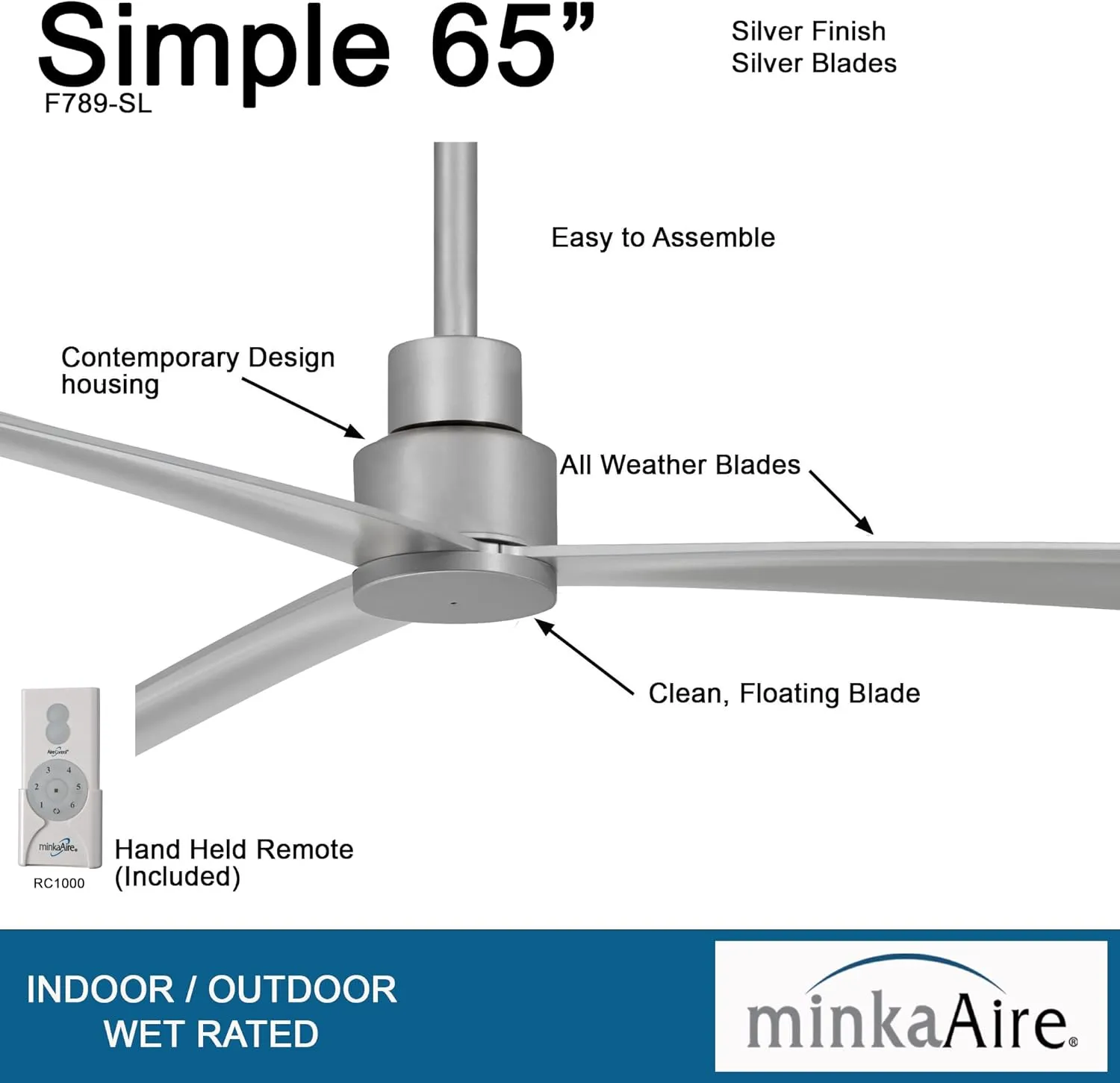 MINKA-AIRE Simple XL 65" Outdoor Ceiling Fan F789-SL - Silver