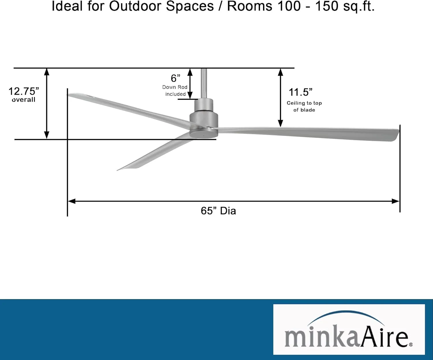 MINKA-AIRE Simple XL 65" Outdoor Ceiling Fan F789-SL - Silver