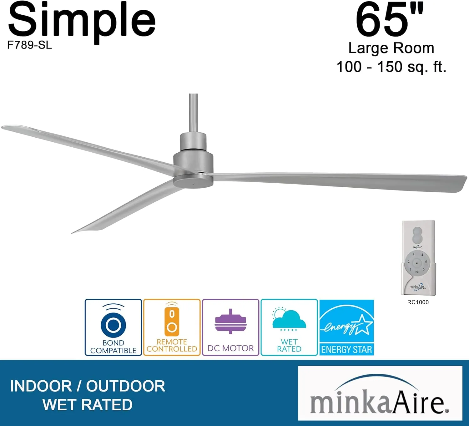 MINKA-AIRE Simple XL 65" Outdoor Ceiling Fan F789-SL - Silver