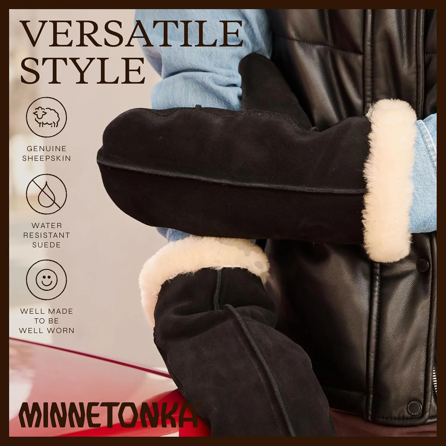 Minnetonka Sheepskin Mittens – Unisex Cold Weather Mittens with Insulated Sheepskin Lining and Water Resistant Suede