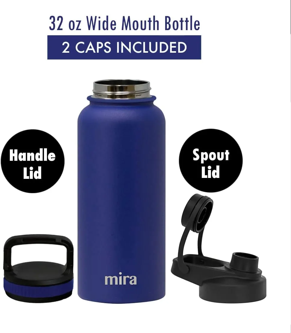 MIRA 32 oz Insulated Sports Bottle - Stainless Steel Temperature Control Thermos - Easy-Drink Spout (24Hr Cold/12Hr Hot) - Blue