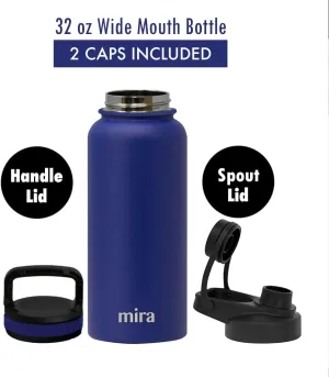 MIRA 32 oz Insulated Sports Bottle - Stainless Steel Temperature Control Thermos - Easy-Drink Spout (24Hr Cold/12Hr Hot) - Blue