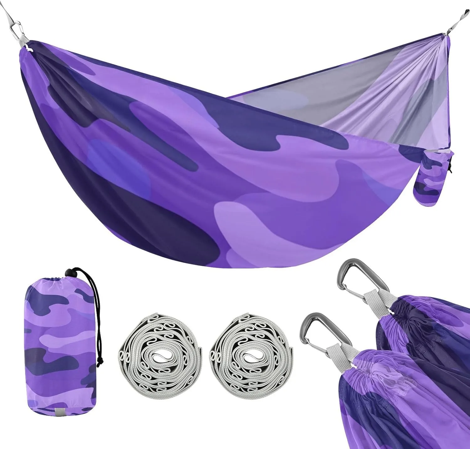 Modern Purple Camouflage Decor 330lb Capacity Outdoor Hammocks with Portabl Carry Bag Swing Hammock for Outside Camping Essentials hamaca con Base para adultos