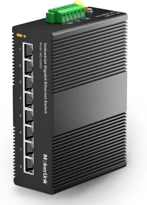 MokerLink 8 Port Gigabit Industrial DIN-Rail Ethernet Switch, 16Gbps Switching Capacity, IP40 Rated Network Switch (-40 to 185°F), with UL Power Supply