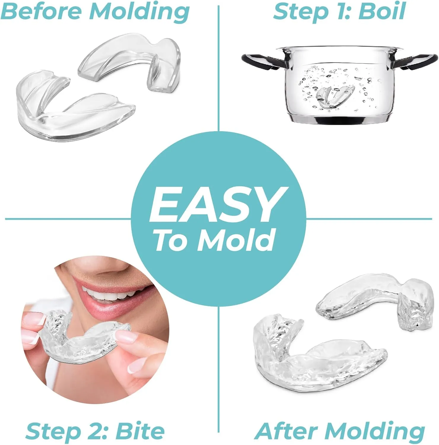 Moldable Mouthguard for Bruxism & Teeth Grinding – 6 Custom Fit Night Guards in 3 Sizes for Adults, Teens & Kids Made of Premium Dental-Grade Material