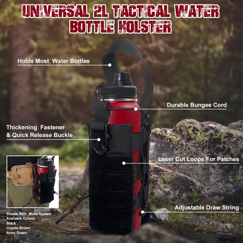 Molle Water Bottle Holder for Bottles 40 Oz - Water Bottle Carrier with Adjustable Tactical Pouch for Backpack Strap, Bag, Belt Clip/Loop - Collapsible Water Bottle Holster