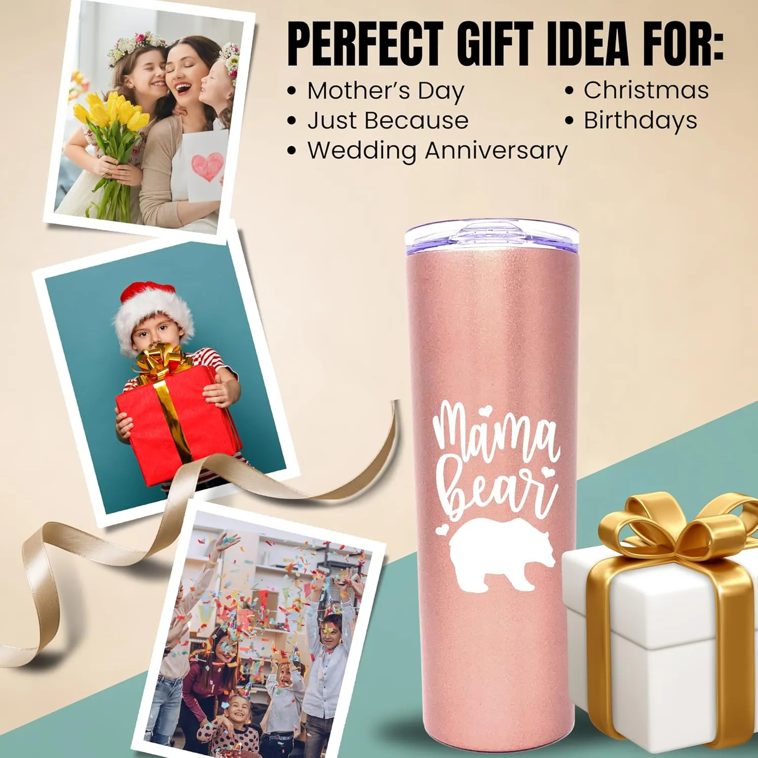 Mom Gift Coffee Mug - Mama Bear Tumbler - Mom Cup - Cute Gifts for Mother, New Moms for Christmas, Birthday, Mother's Day