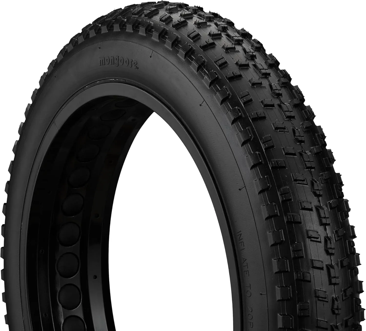 Mongoose Fat Tire Replacement, 20" x 4" or 26" x 4" Fat Tire Bike, Knobby, Puncture Guard, Nylon Inserts Within The Tire for Extra Puncture Resistance, Bicycle Replacement Parts, Black
