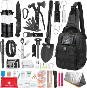 Monterra Survival Kit, 265 Pcs, Emergency Gear and Supplies, First Aid, Bug Out Go Bag, EDC, Molle System Backpack, Hiking, Camping, Outdoor Accessories, Hunting Gifts for Men.