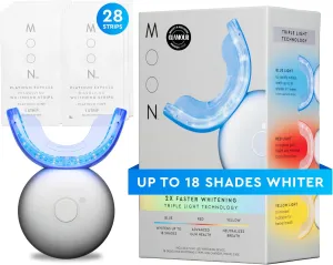 MOON LED Teeth Whitening Kit - Platinum Teeth Whitener Device   28 Dissolving White Strips - Yellow, Blue,   Red Light Therapy Whitening Tray for Gum Health and Fresh Breath (4 Piece Kit)