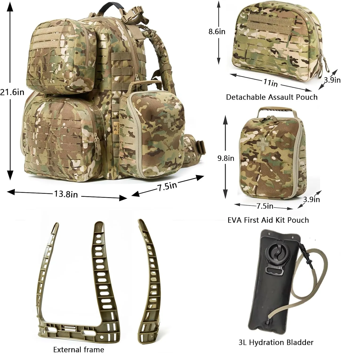 MT Military MOLLE 2 Medium Rucksack, Army Tactical Large Backpack, 3 Days Assault Pack