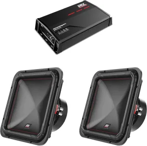 MTX S6512-44 S65-Series Square 12" 500W RMS Dual 4-Ohm Subwoofer (2), and MTX JH10001 Jackhammer Series 1100W x 1 @ 1-Ohm Class D Mono Block Amplifier