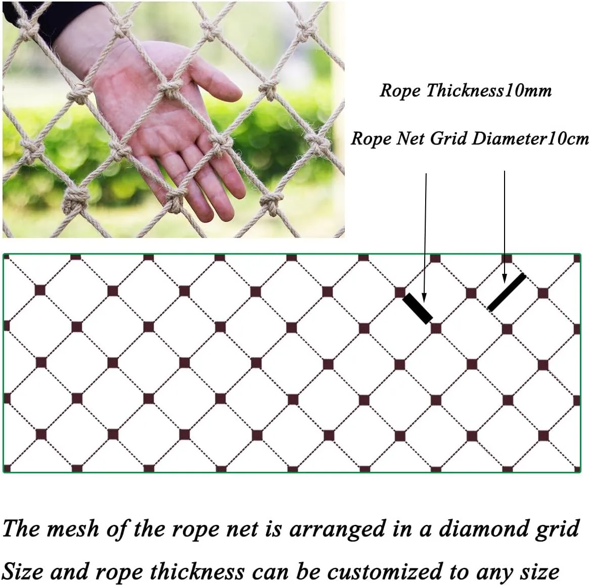 Multifunctional Hemp Rope Net,Rope Net for Playground,Rope Ladder for Kids and Pet,Climbing Frame Outdoor,Playground,Tree House Accessories,Heavy Duty Cargo Outdoor Hammock(Size:2mx5m)