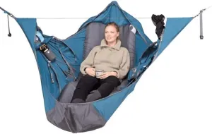 Multiplayer Triangle Hammock - Outdoor Camping Anti-Tear 3 Point Portable Hammock with Carrying Bag, Ropes, and Bug Net (Blue)