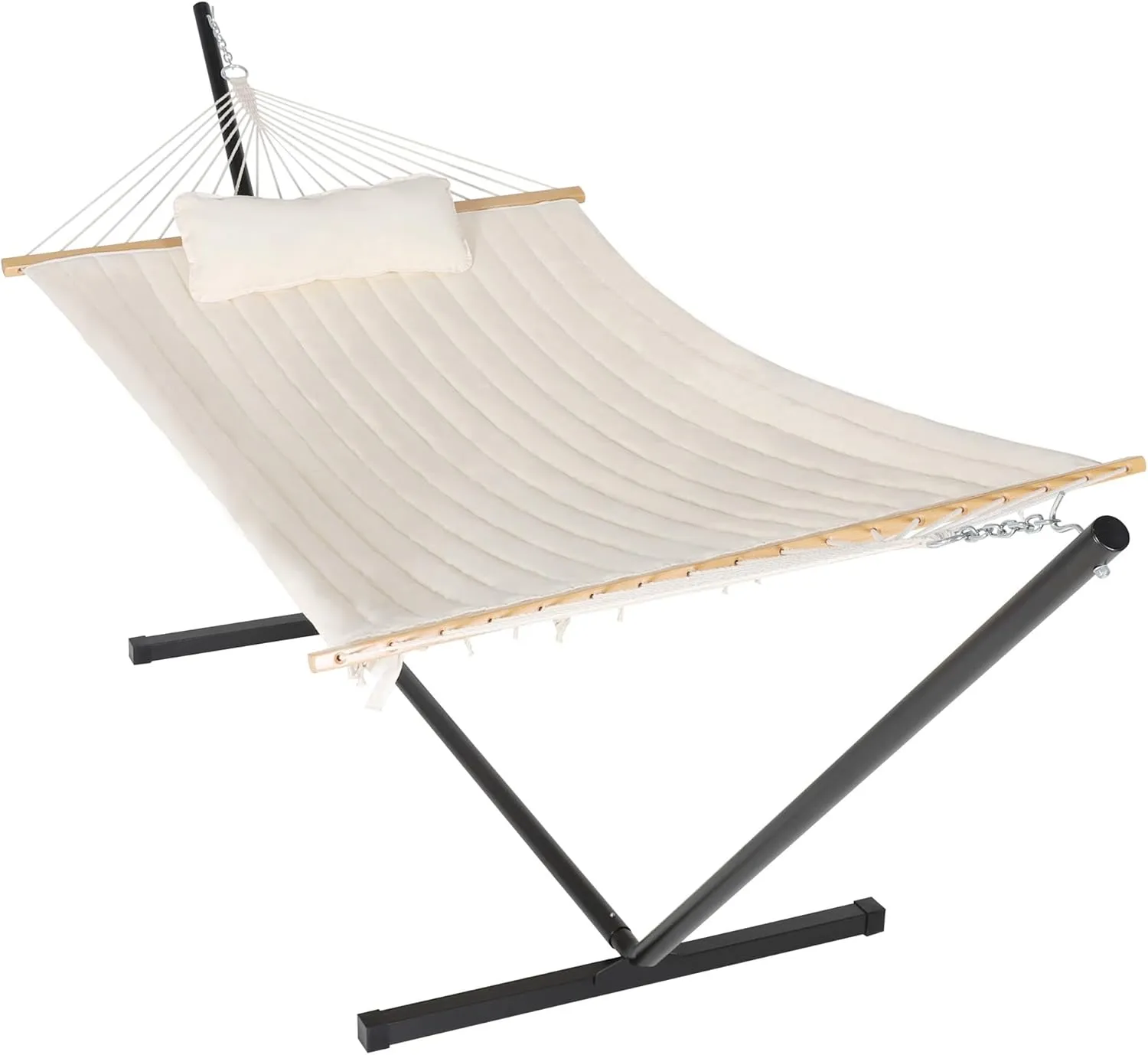 MUPATER 12FT Double Hammock with Stand Included, 2 Person Outdoor Quilted Hammock with Stand, Rope with Pad and Pillow, hamacas para adultos, White
