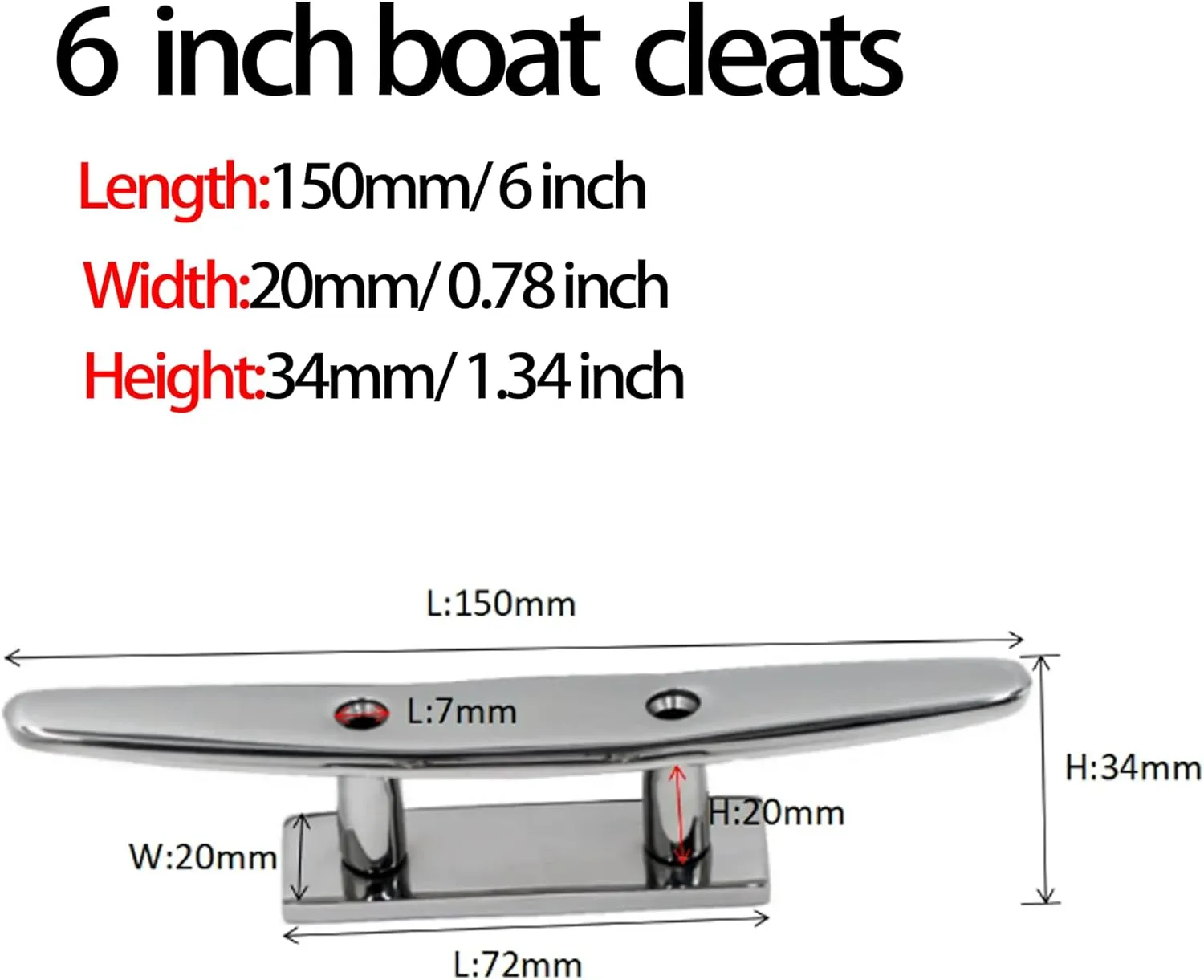 MX Boat Cleats 4 inch/5 inch/6 inch/8 inch 316 Stainless Steel Boat Rope Cleats Marine Dock Cleats with Fasteners for Boat Docks,Decks,Kayaks