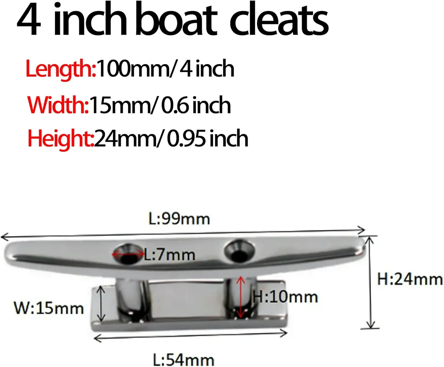 MX Boat Cleats 4 inch/5 inch/6 inch/8 inch 316 Stainless Steel Boat Rope Cleats Marine Dock Cleats with Fasteners for Boat Docks,Decks,Kayaks