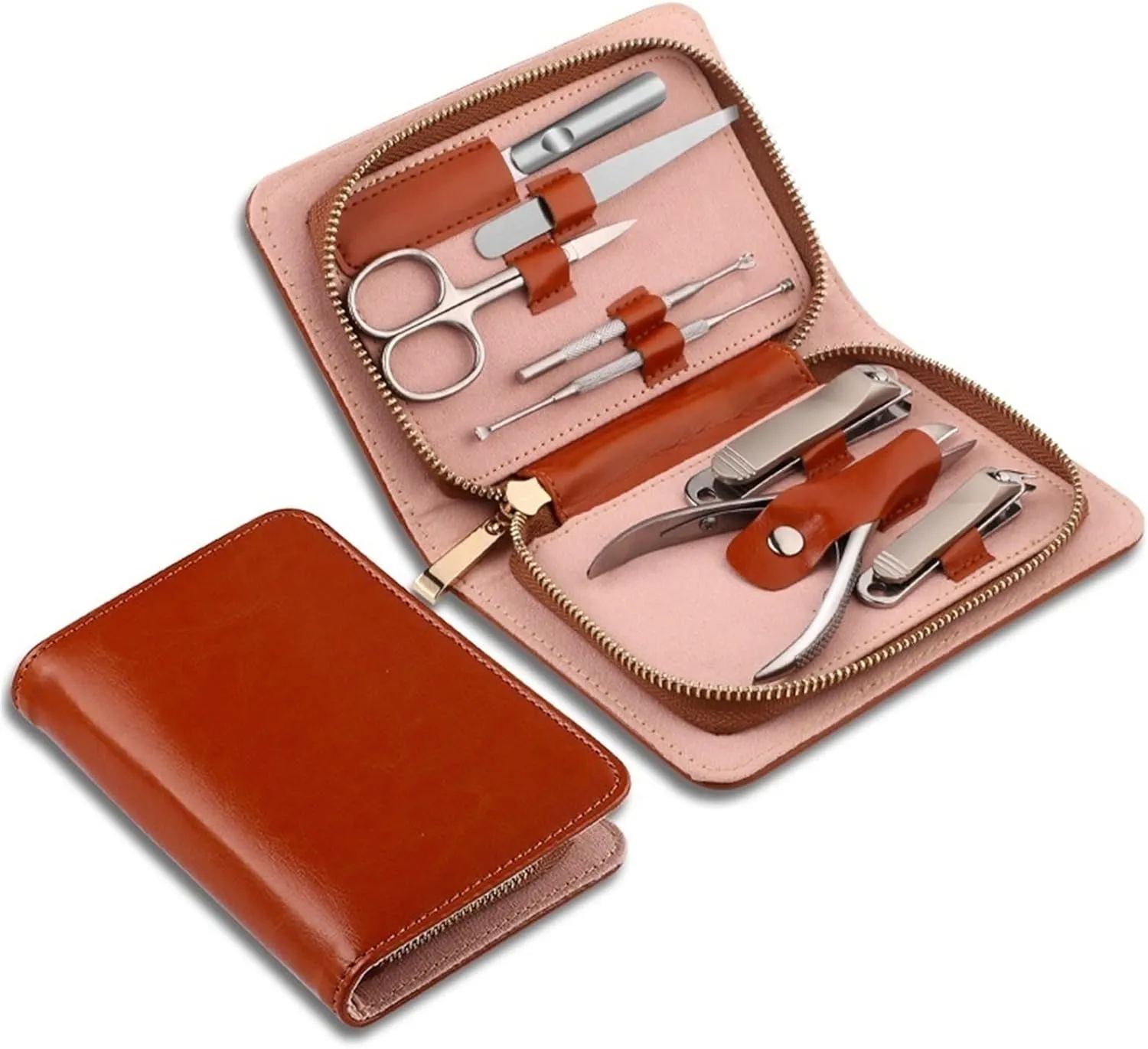 Nail Clipper Set Manicure Set, Professional Nail Clipper Kit, Manicure Kit, 8 Piece Stainless Steel Nail Care Kit, Pedicure Care Kit, with Leather Travel Case Kit