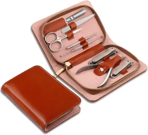 Nail Clipper Set Manicure Set, Professional Nail Clipper Kit, Manicure Kit, 8 Piece Stainless Steel Nail Care Kit, Pedicure Care Kit, with Leather Travel Case Kit